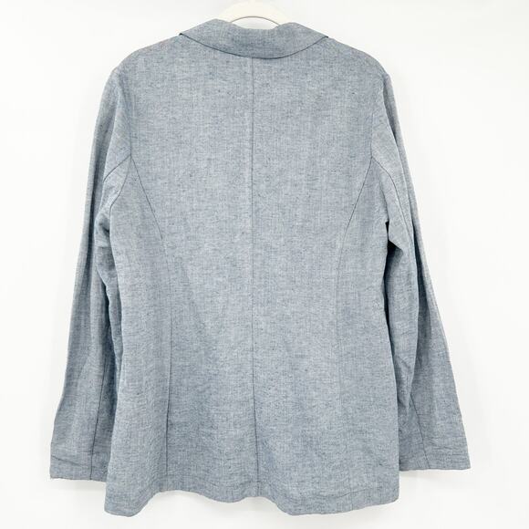 Drew Womens Lagenlook Coastal Work Career Academia Chambray Linen Blend Blazer L - Picture 7 of 7